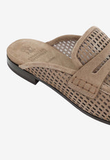 Suede Leather Flat Net Mules