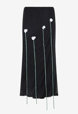 3D Flower Applique Midi Skirt