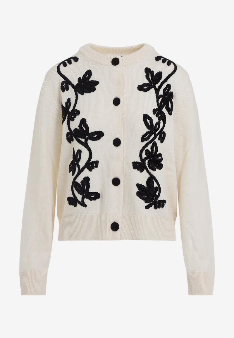 Floral-Embroidered Wool-Blend Cardigan
