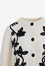 Floral-Embroidered Wool-Blend Cardigan