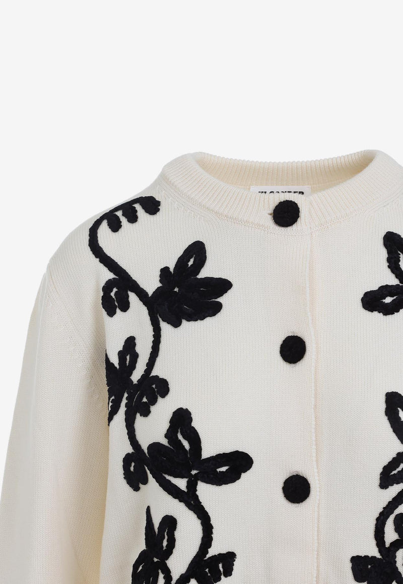 Floral-Embroidered Wool-Blend Cardigan
