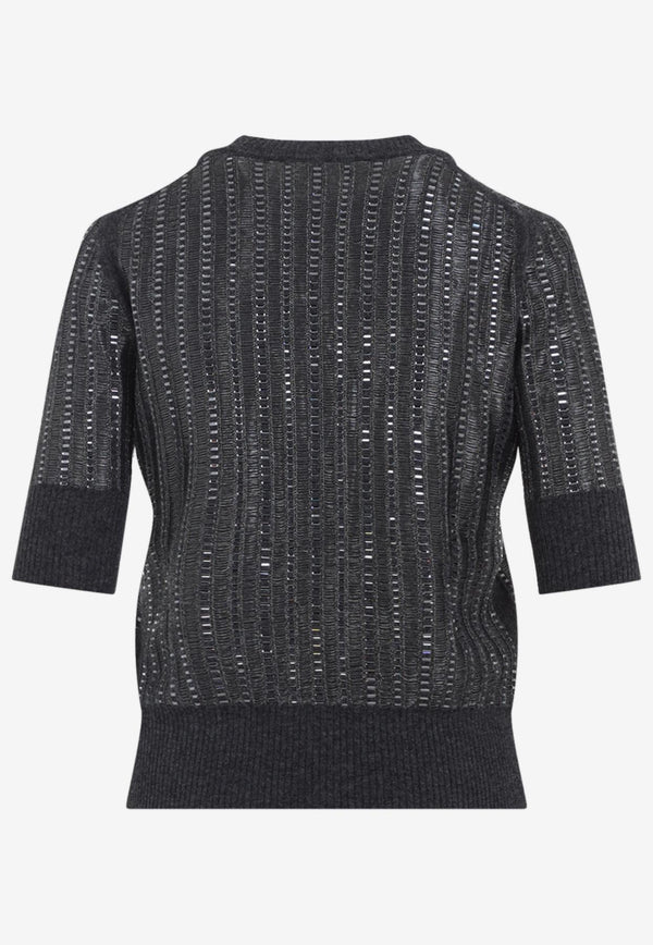 Short-Sleeved Knitted Virgin Wool Top