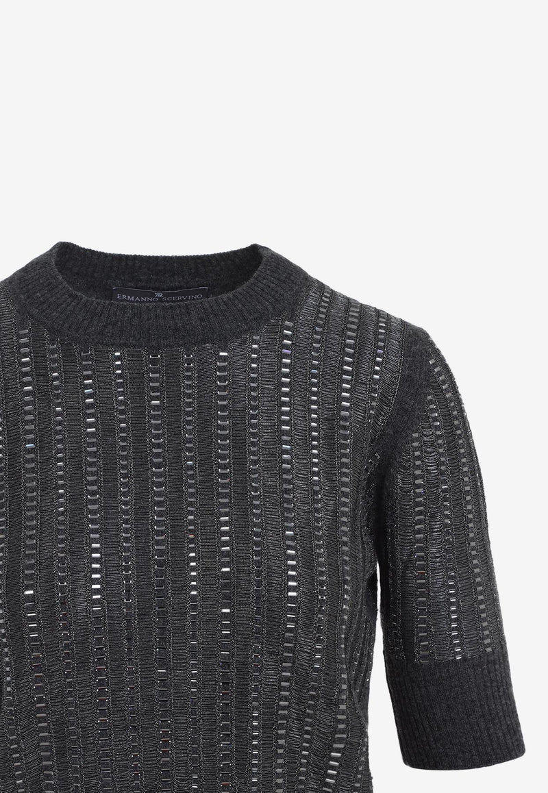 Short-Sleeved Knitted Virgin Wool Top