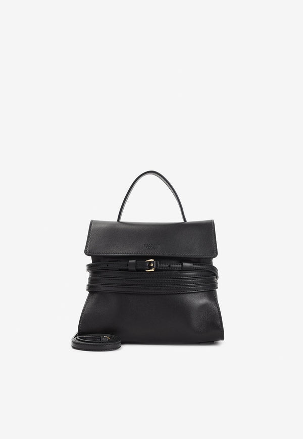 Belted Suede Leather Top Handle Bag