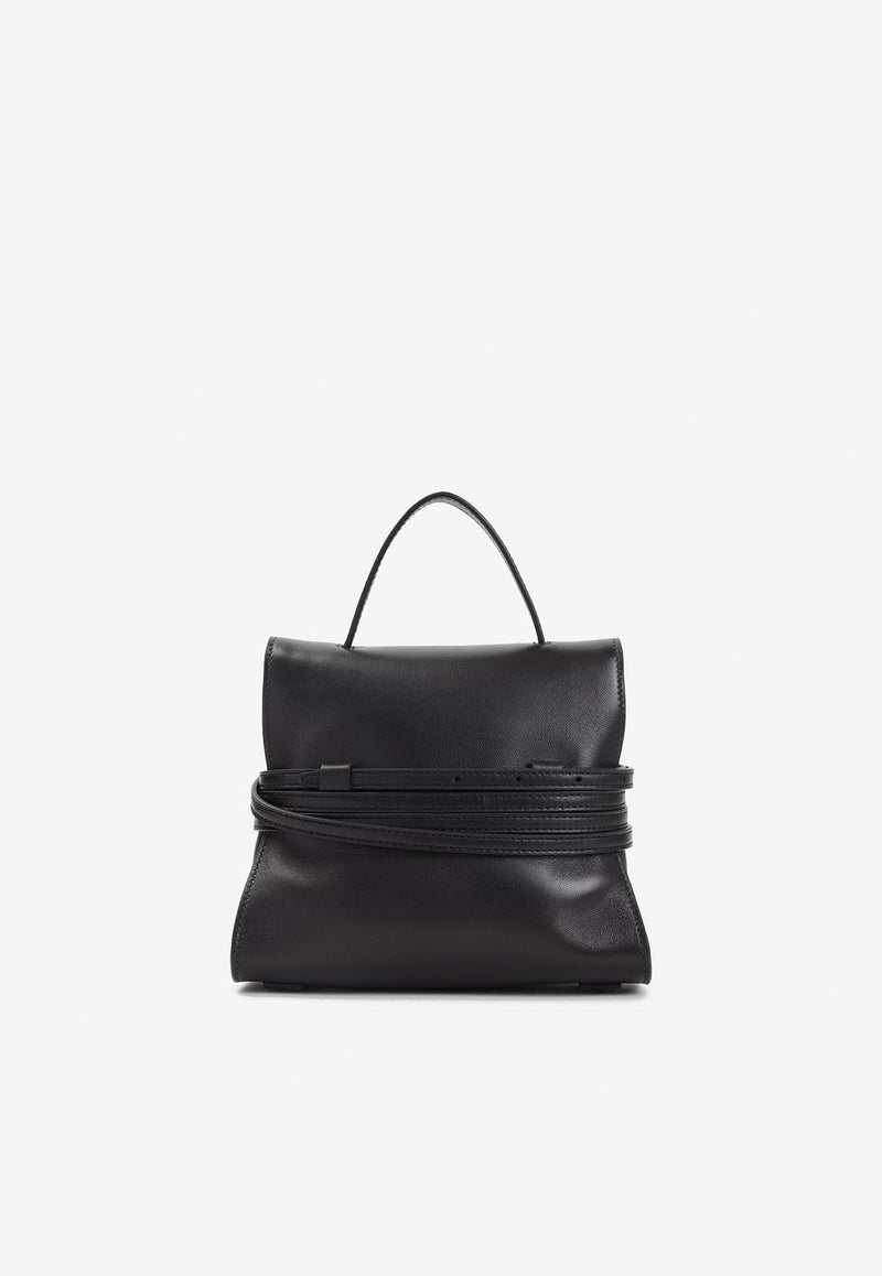 Belted Suede Leather Top Handle Bag