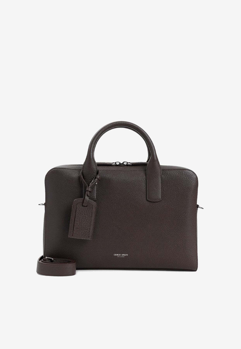 Grained Leather Logo Briefcase