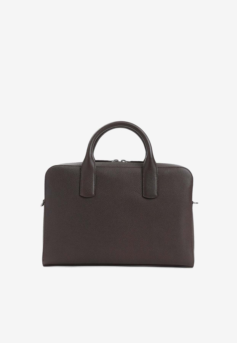 Grained Leather Logo Briefcase