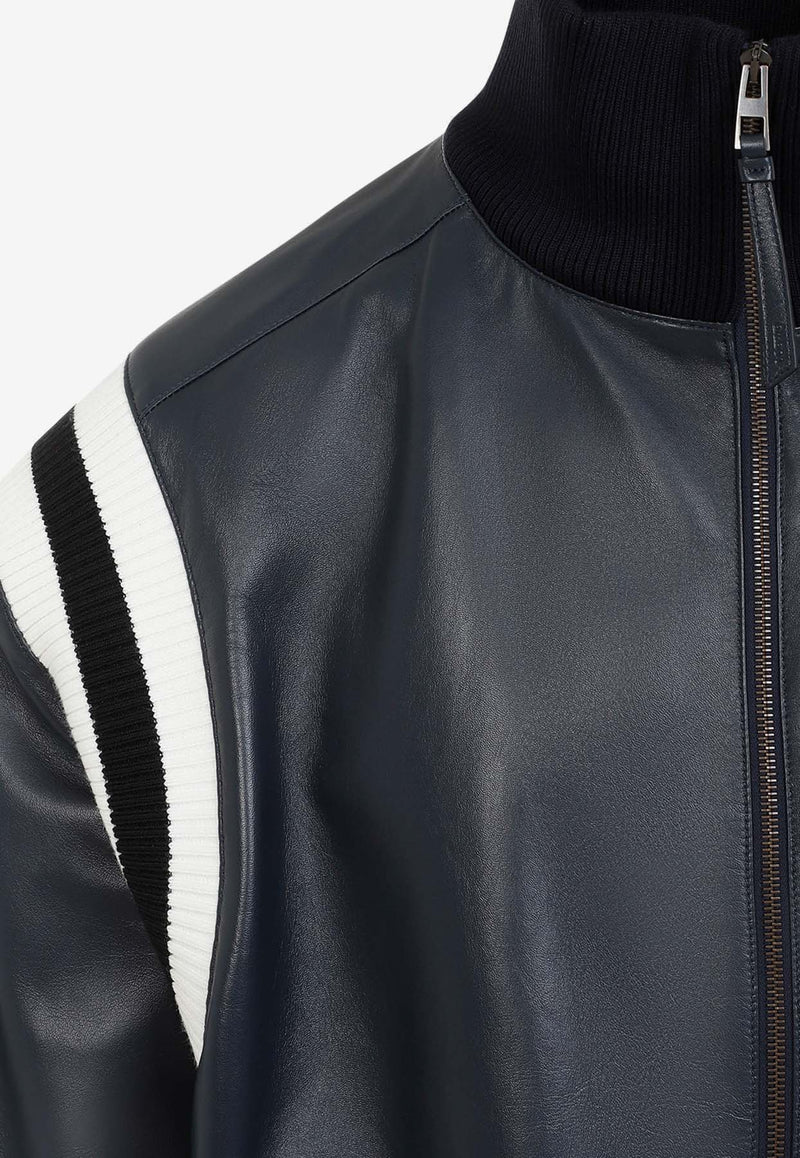 Leather Zip-Up Bomber Jacket