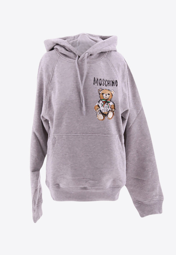Moschino Teddy Bear Print Hooded Sweatshirt Gray 1707_528_V1485