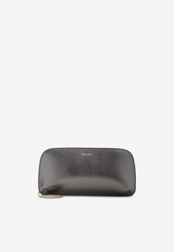 Logo Metallic Leather Clutch