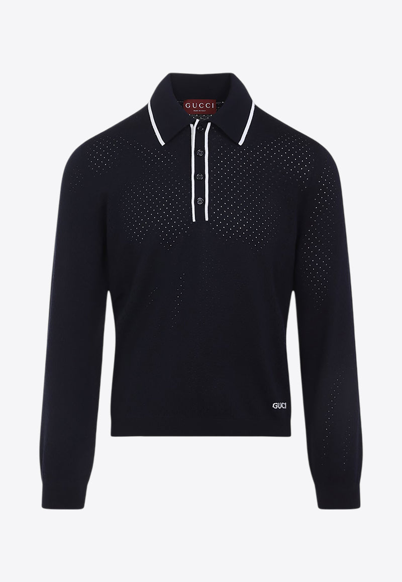 Perforated Wool Polo Sweater