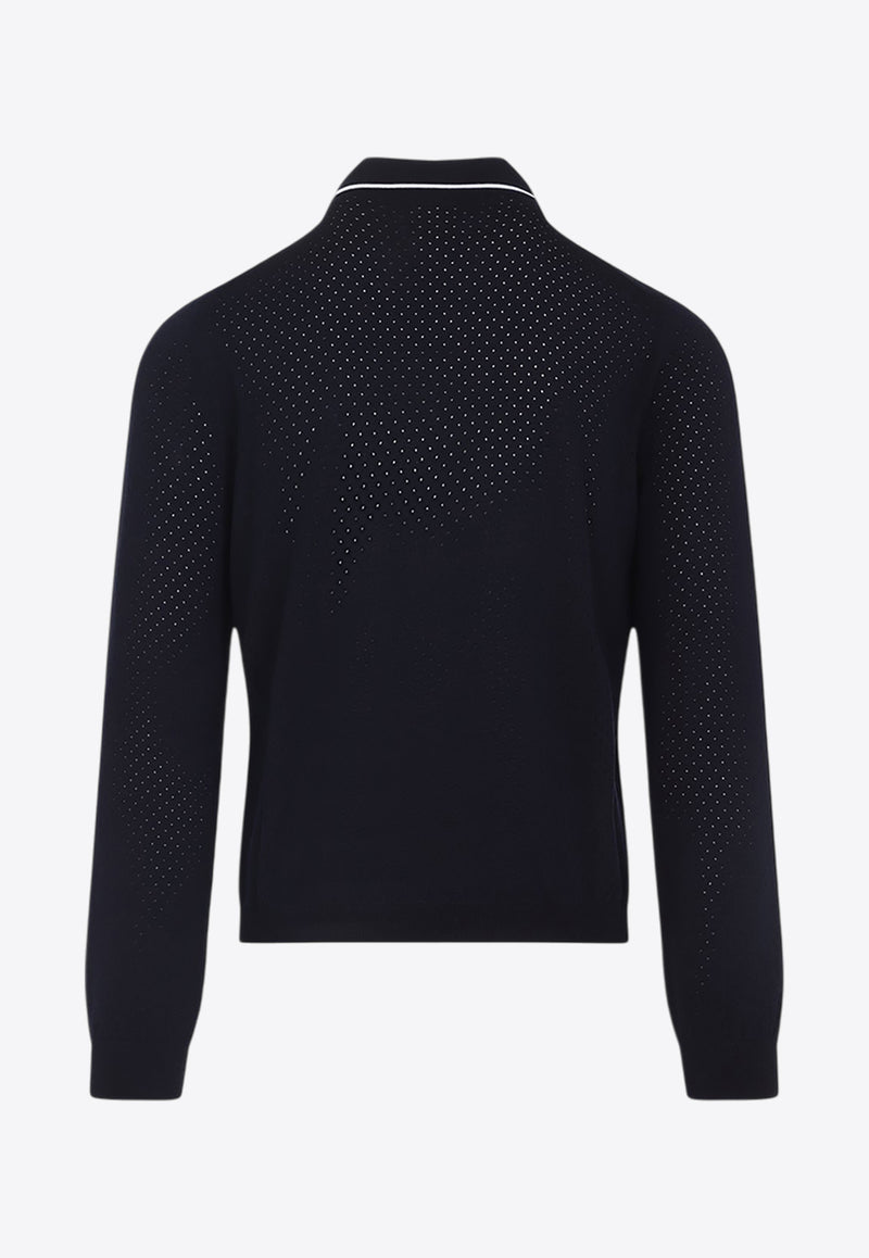 Perforated Wool Polo Sweater