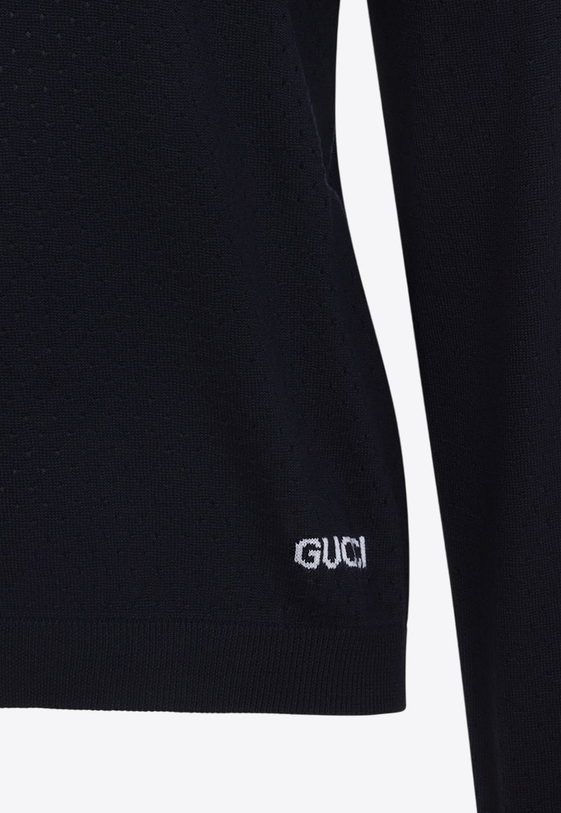 Perforated Wool Polo Sweater