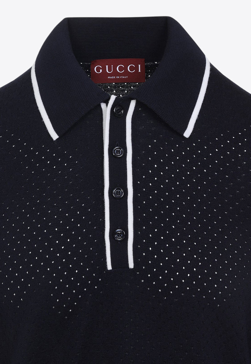 Perforated Wool Polo Sweater