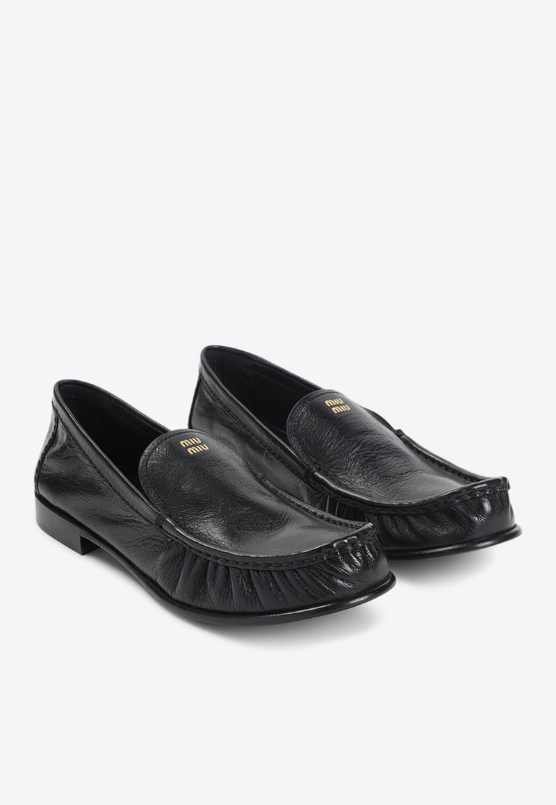 Logo Lettering Leather Loafers