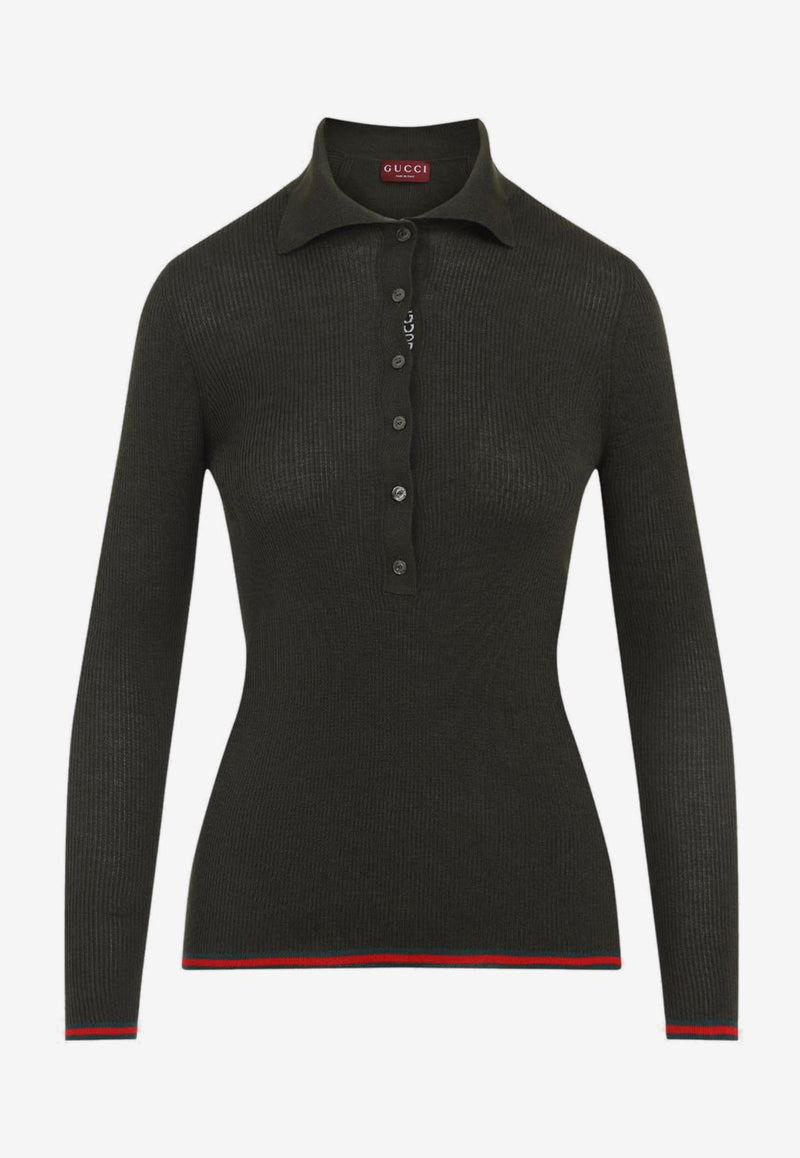 Signature Web-Trimmed Polo Sweater
