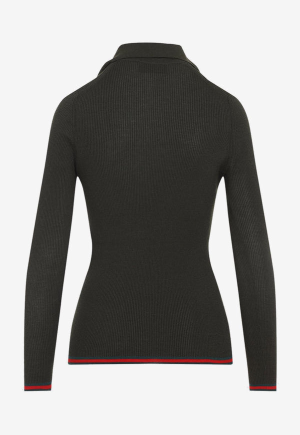 Signature Web-Trimmed Polo Sweater