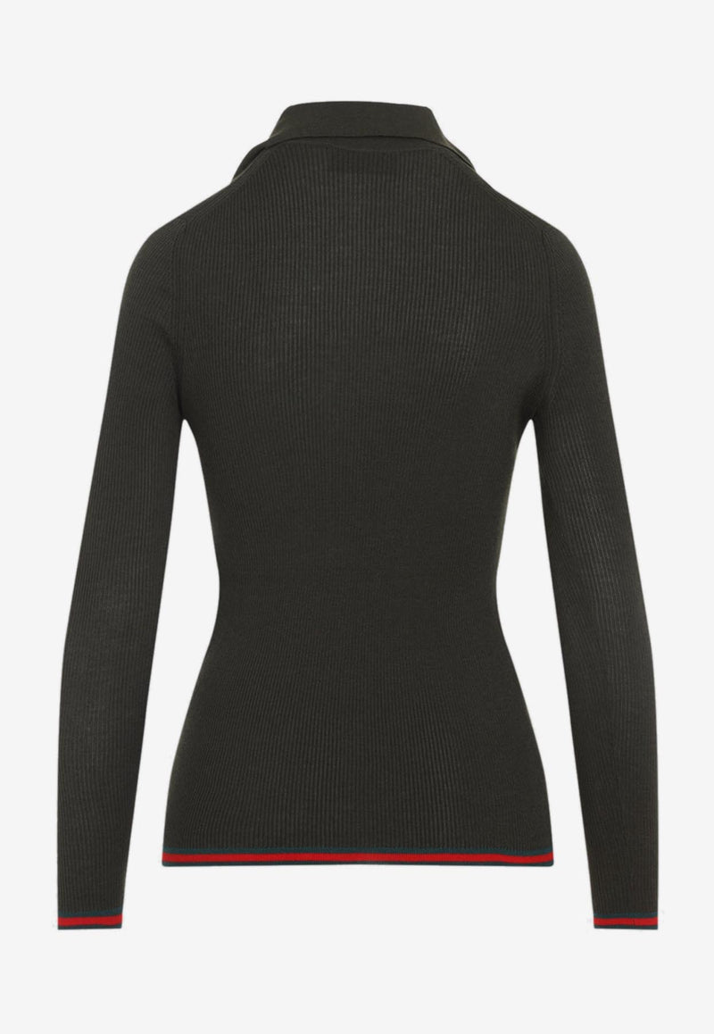 Signature Web-Trimmed Polo Sweater