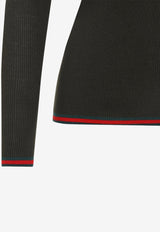 Signature Web-Trimmed Polo Sweater