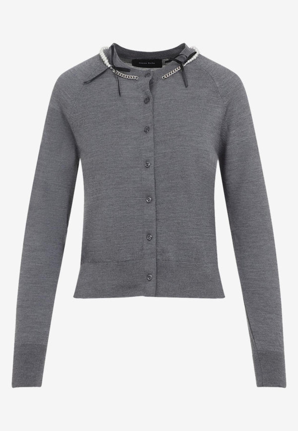 Pearl-Embellished Bow-Detailed Cardigan