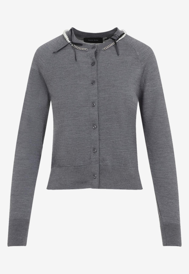 Pearl-Embellished Bow-Detailed Cardigan