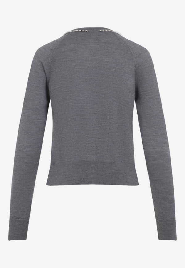 Pearl-Embellished Bow-Detailed Cardigan