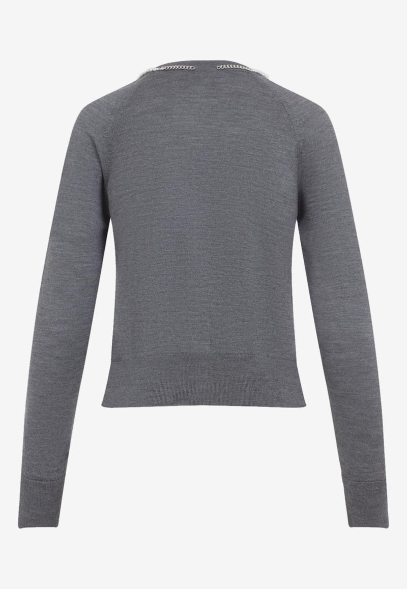 Pearl-Embellished Bow-Detailed Cardigan