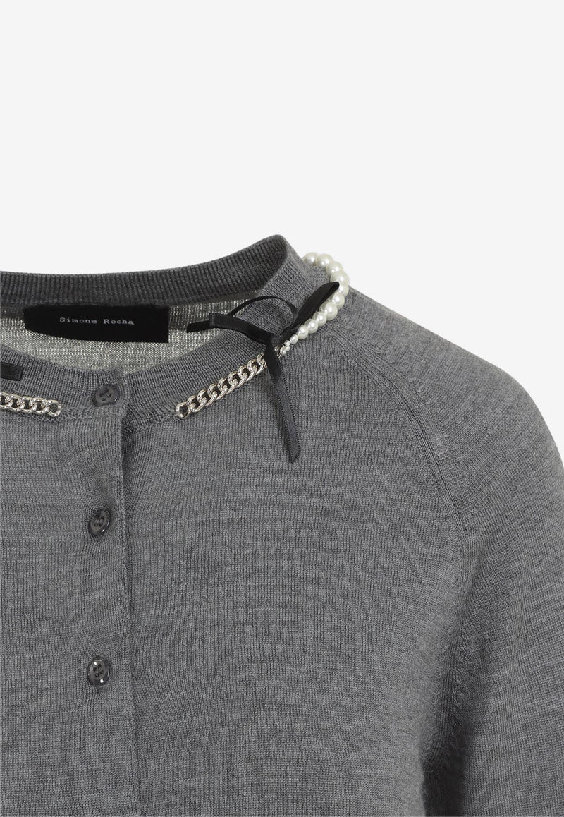 Pearl-Embellished Bow-Detailed Cardigan