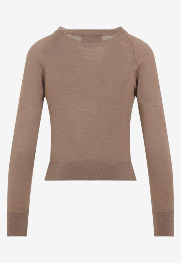 Pearl-Embellished Bow-Detailed Knitted Sweater