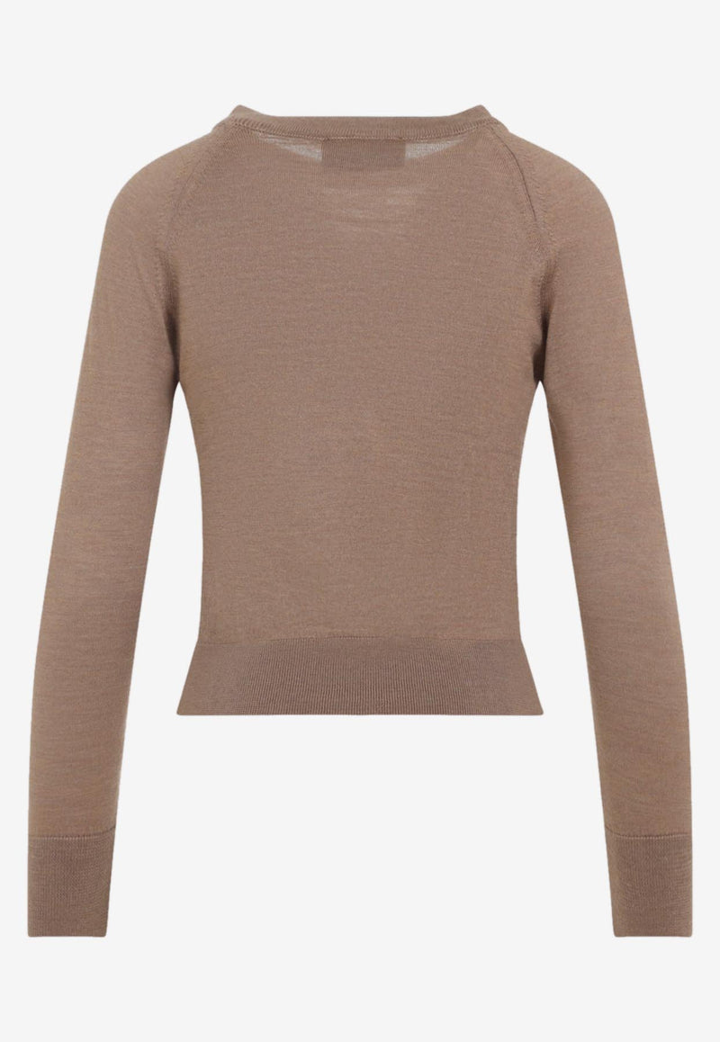 Pearl-Embellished Bow-Detailed Knitted Sweater