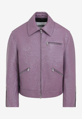 Leather Zip-Up Bomber Jacket