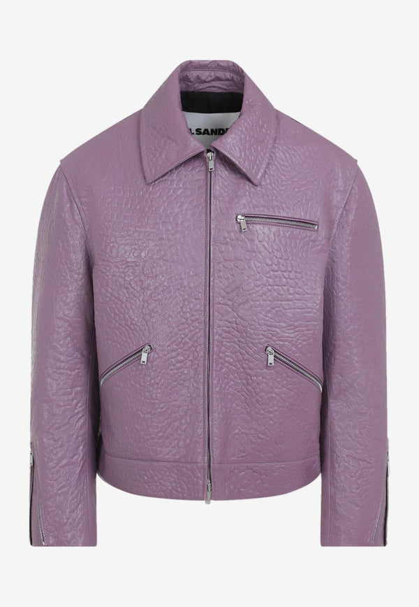 Leather Zip-Up Bomber Jacket