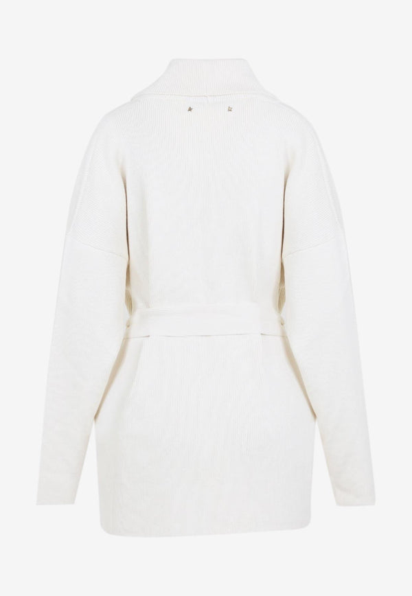 Floral Embroidered Belted Knit Cardigan