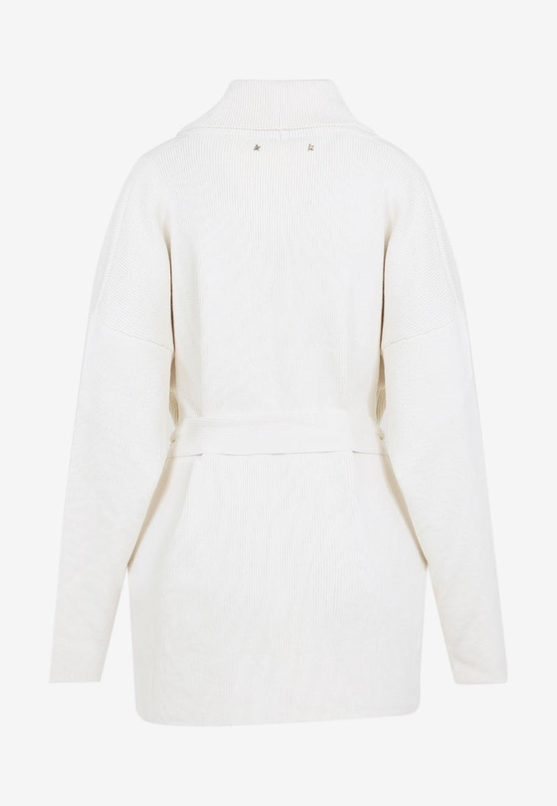 Floral Embroidered Belted Knit Cardigan