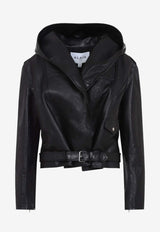 Leather Hooded Biker Jacket