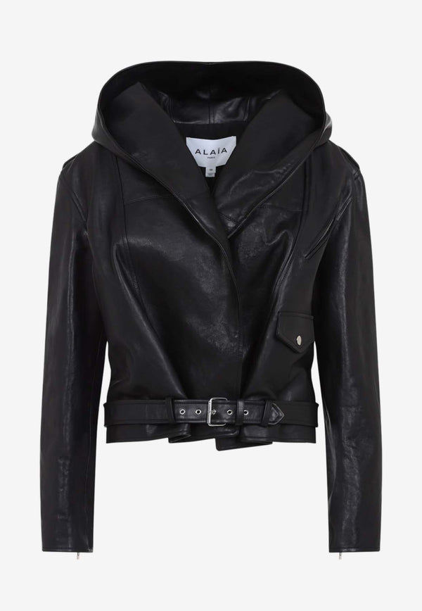 Leather Hooded Biker Jacket