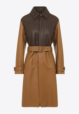 Leather Paneled Coat with Belt