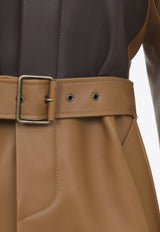 Leather Paneled Coat with Belt