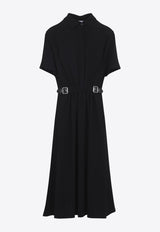 Gathered Midi Dress with Belt