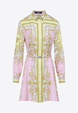 Spring Barocco Print Silk Mini Shirt Dress