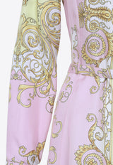 Spring Barocco Print Silk Mini Shirt Dress