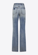 Flared-Leg Overwashed Jeans