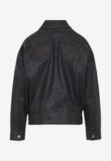 Flower Embroidered Leather Jacket