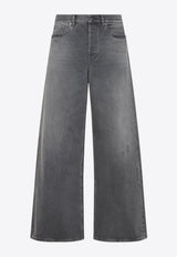 Wide-Leg Faded Jeans