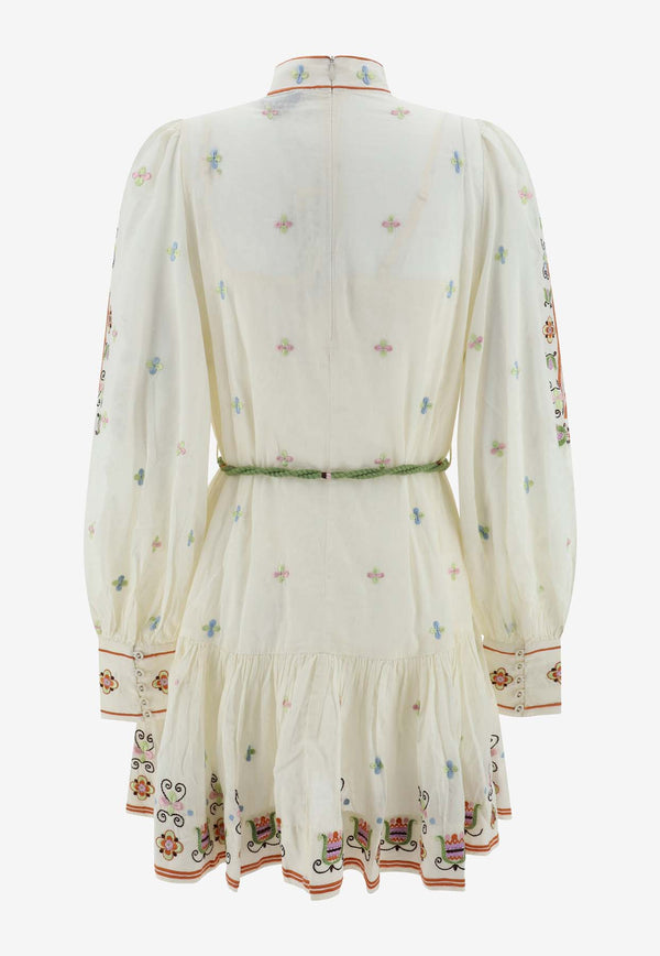 ALÉMAIS Lovella Floral Embroidered Mini Dress White 1812DIVORY