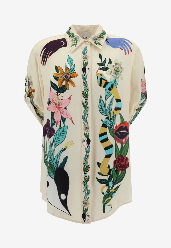 ALÉMAIS Meagan Oversized Floral Silk Shirt 1818TCREAM