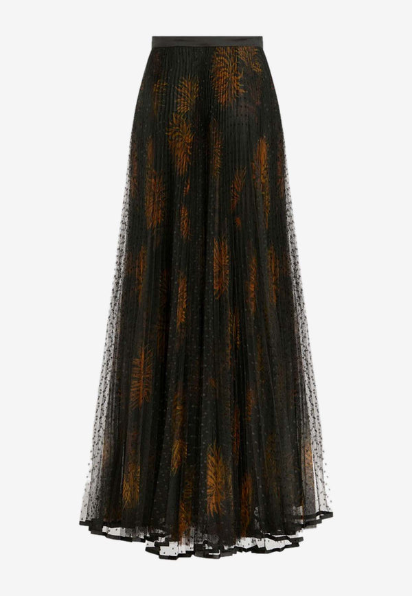 Etro Dahlia Print Pleated Tulle Maxi Skirt 18207-5026 0001 Black