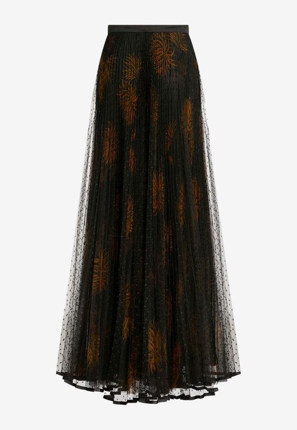 Etro Dahlia Print Pleated Tulle Maxi Skirt 18207-5026 0001 Black