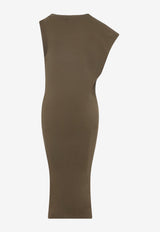 Asymmetric Draped Midi Dress