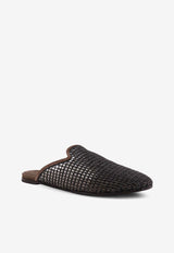 Monili-Embellished Raffia Slippers